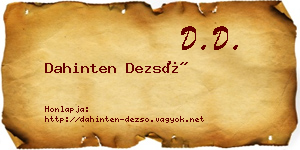 Dahinten Dezső névjegykártya